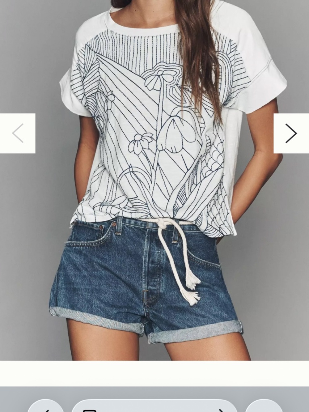 Anthropologie white cotton tee with navy stitching